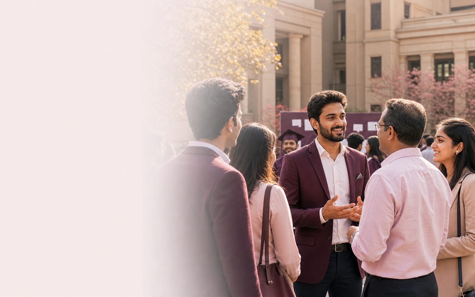University alumni and graduates connecting at a campus networking event