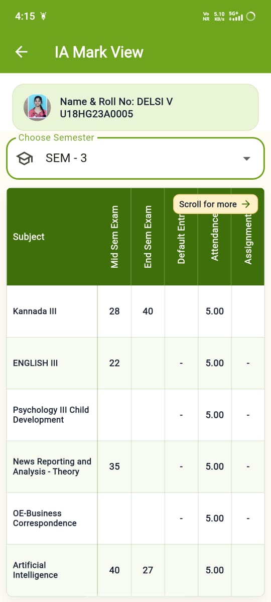 Student IA mark view screen in the iBoss mobile app